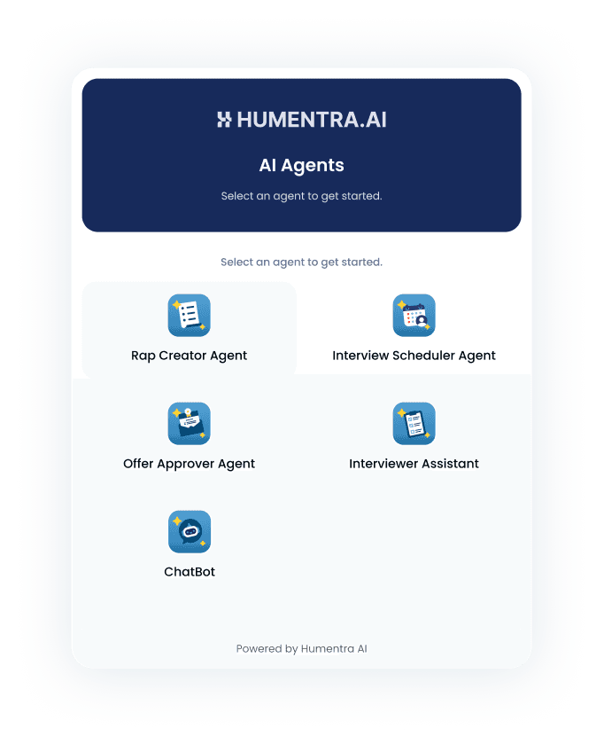 The Humentra AI agents panel, listing the routine tasks the platform handles on its own.